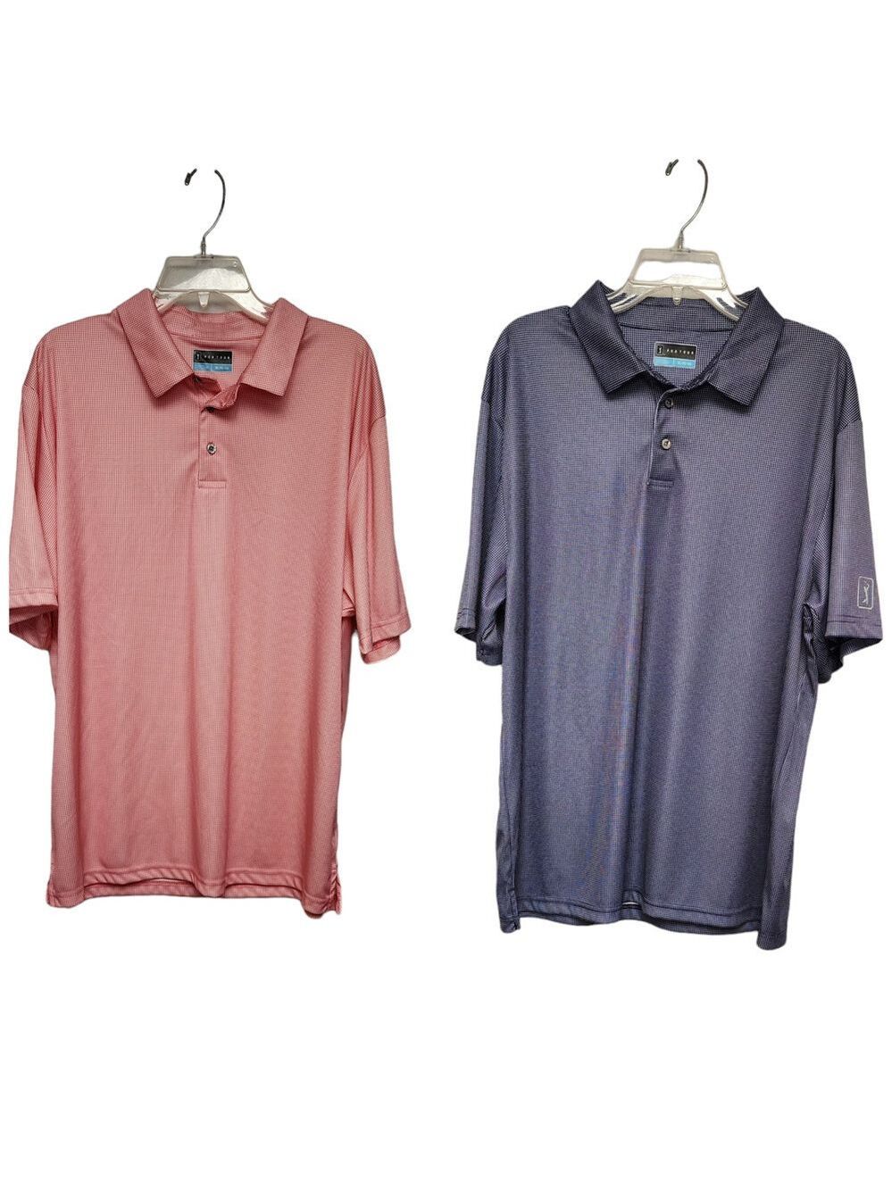 PGA Tour Polo Shirt Sleeve Shirt Pink/White Stripe XL